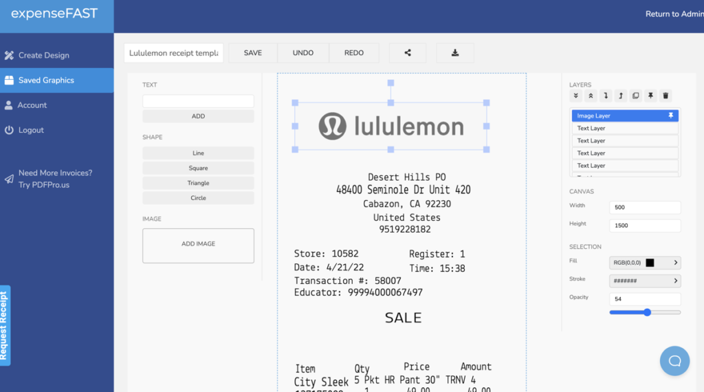 Lululemon receipt generator